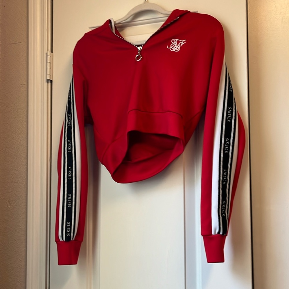 Red silk cropped hoodie